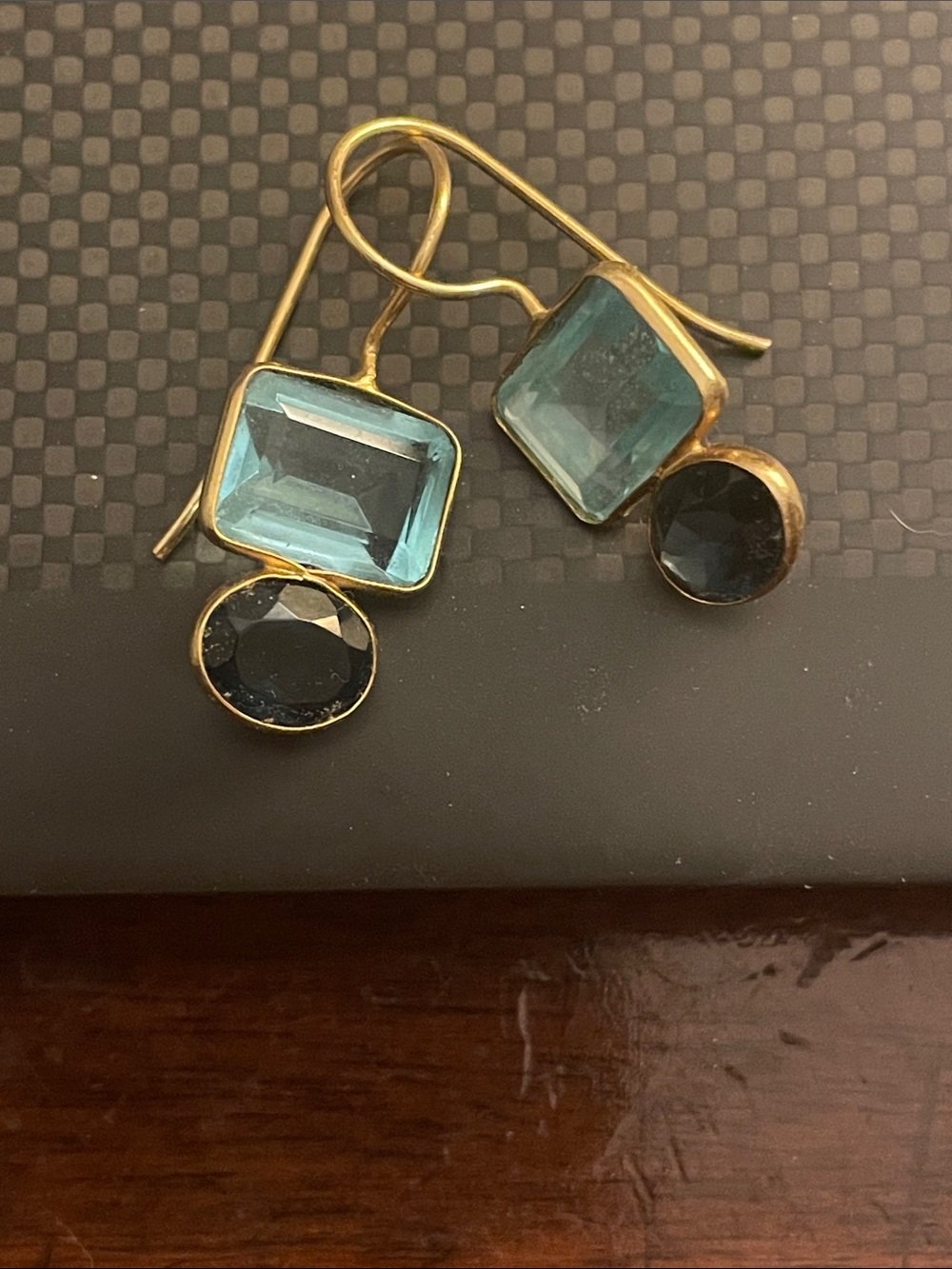 Amelia Rose Gold-Tone Drop Earrings with Light and Deep Blue Stones